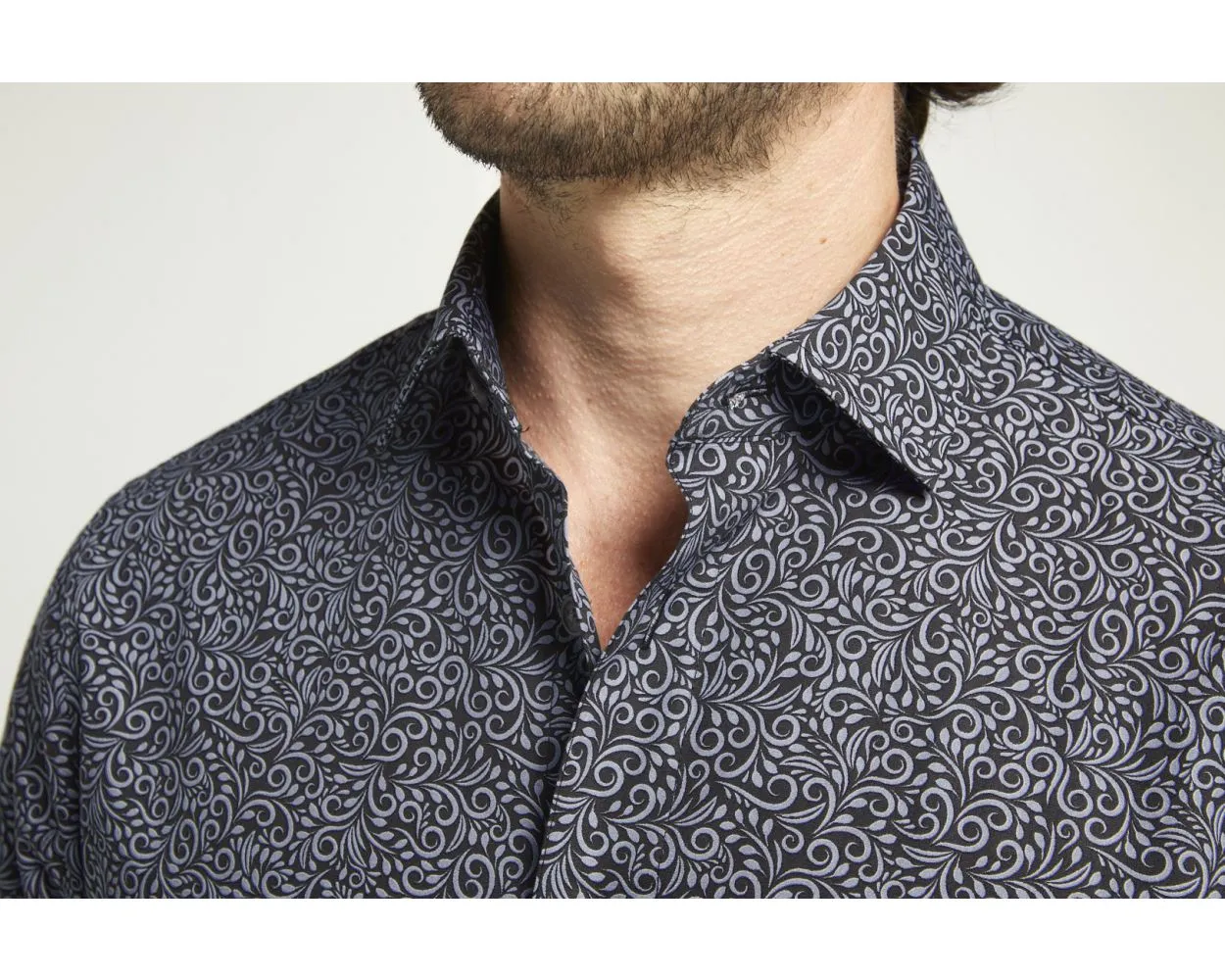 Mens Slim Fit Black & Grey Swirl Long Sleeve Casual Shirt