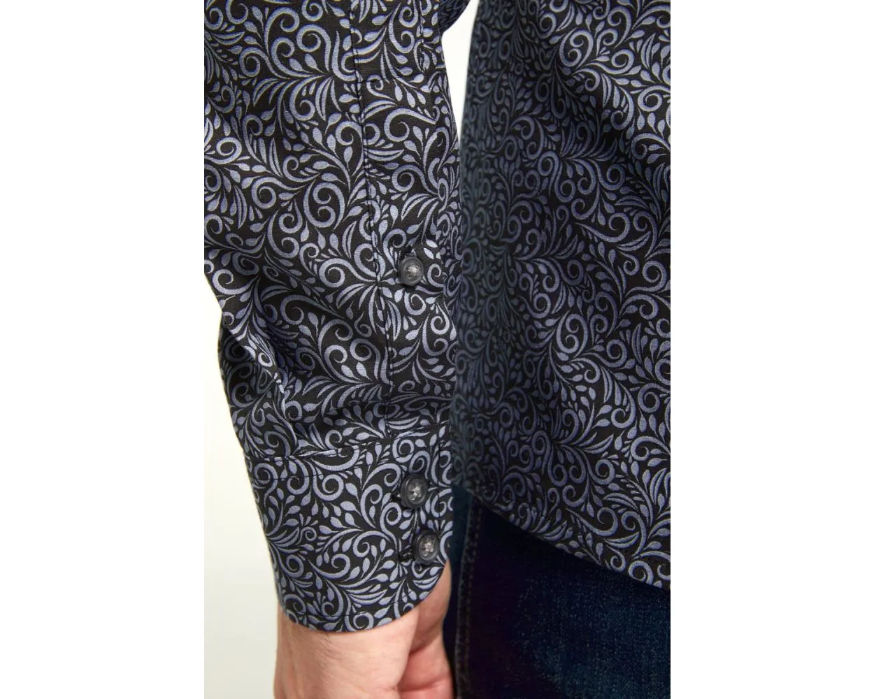 Mens Slim Fit Black & Grey Swirl Long Sleeve Casual Shirt