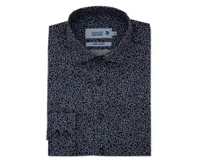 Mens Slim Fit Black & Grey Swirl Long Sleeve Casual Shirt