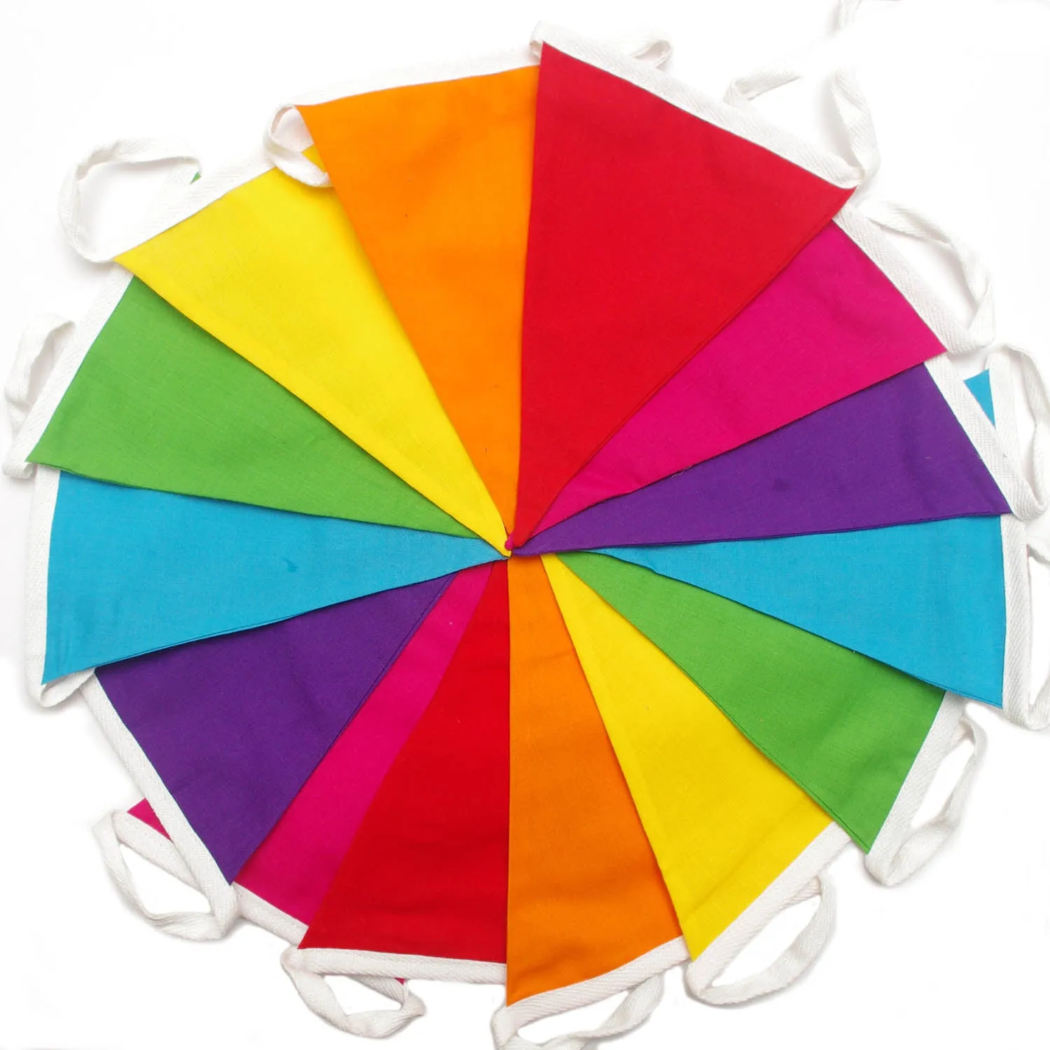Multi-Coloured Bright Rainbow Plain Double Layered Fabric Bunting Banner 3m / 5m /10 m