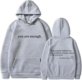 NEW LELISKA You are Enough Hoodie, Dear Person Behind Me Hoodie Sweatshirt, You are Enough Graphic Sweatshirt Pullover Hoodies, Grey, Sz S