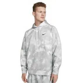 NIKE MENS THERMA-FIT PRINTED GRAY PULLOVER FITNESS HOODIE