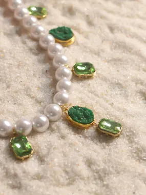 Pearls and Emerald Crystals Necklace