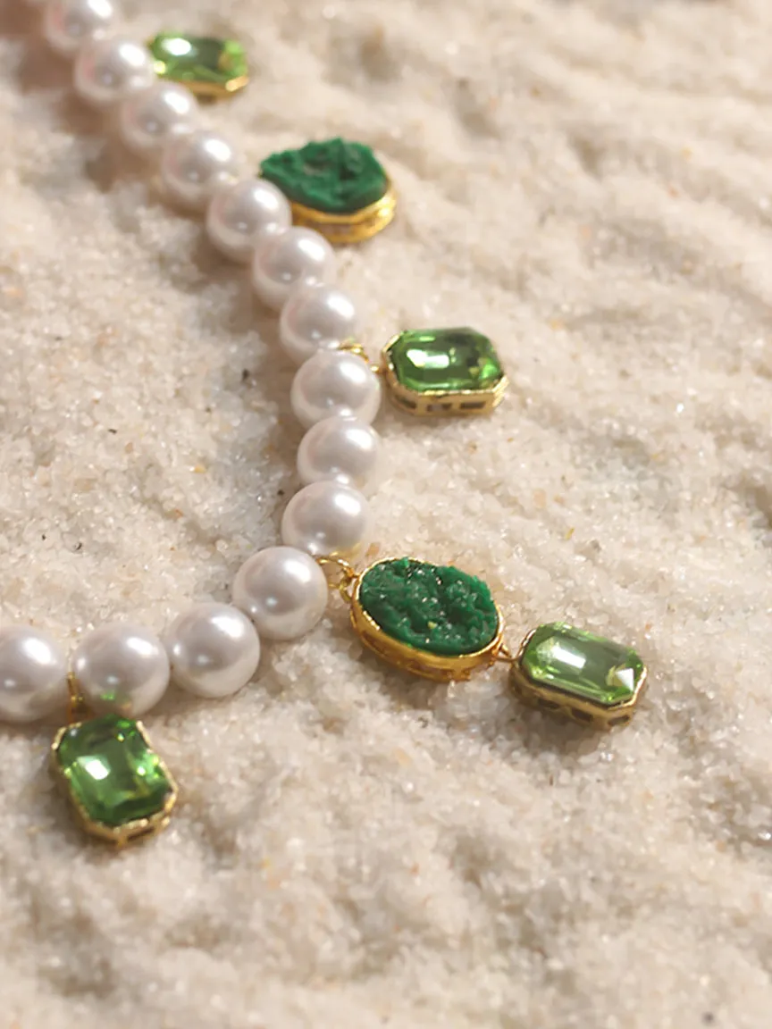 Pearls and Emerald Crystals Necklace