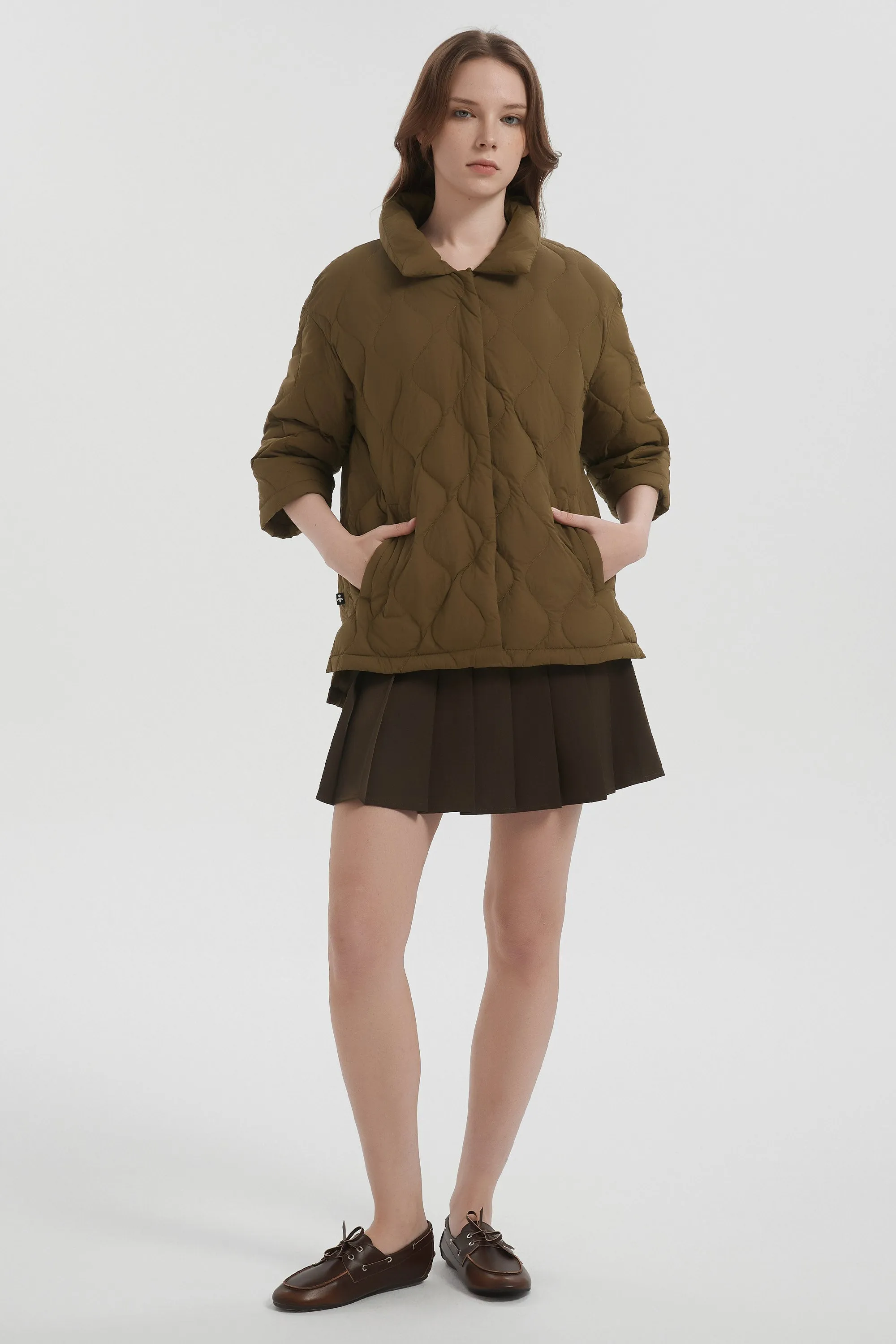 Puffer Jacket Three-quarter Sleeves Lightweight Oversized