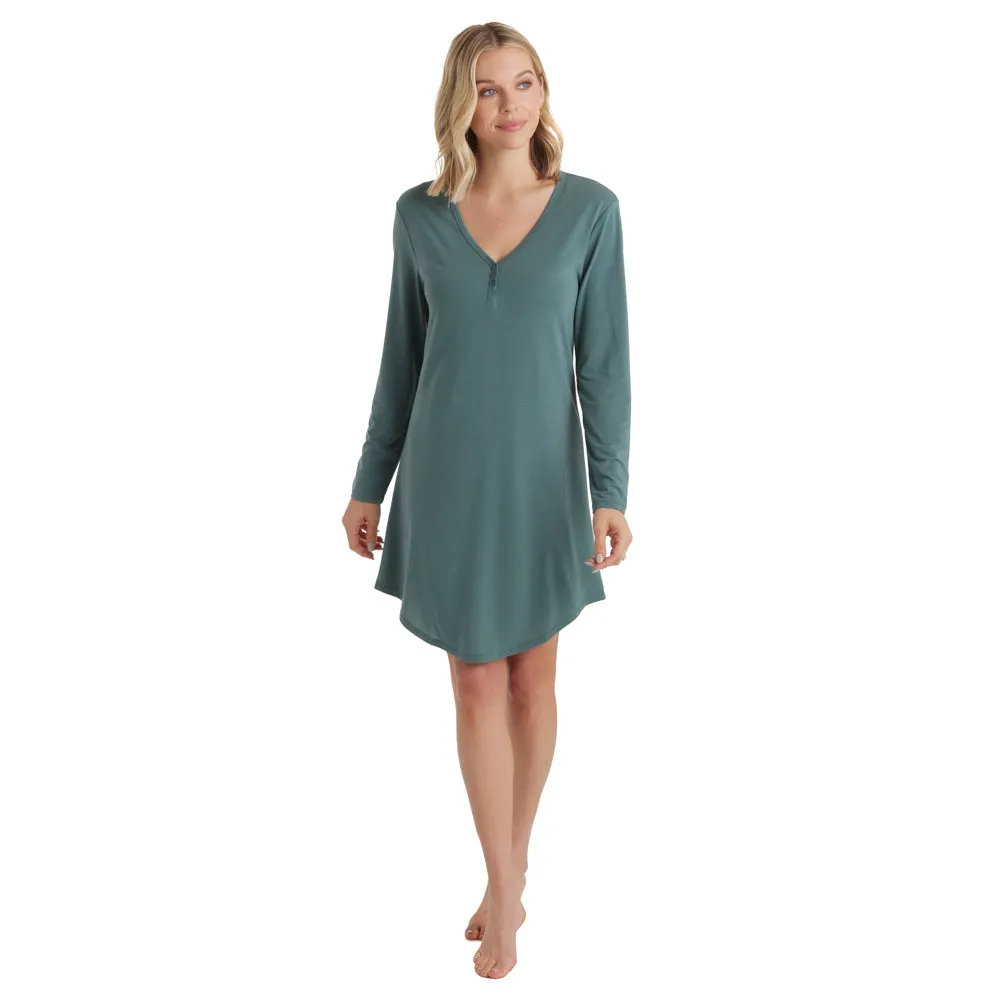 Quinn - 36" Y-Neck Henley Sleepshirt