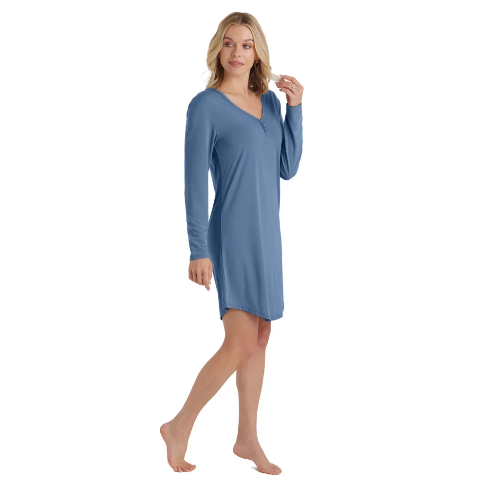 Quinn - 36" Y-Neck Henley Sleepshirt