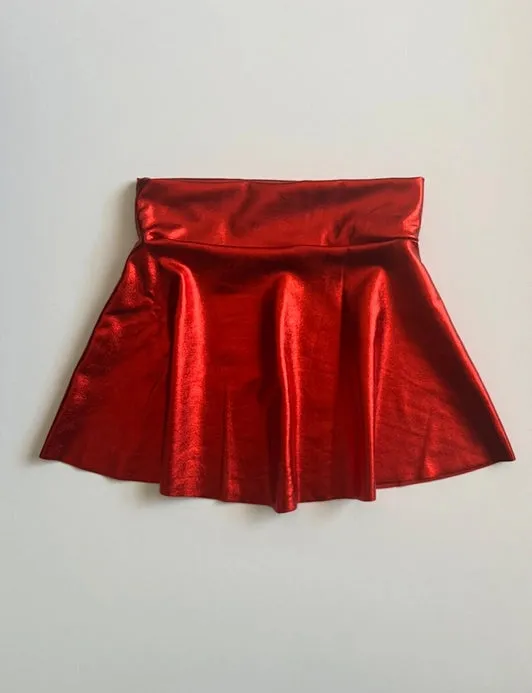 Red Shiny Metallic Twirl Skirt - Tween