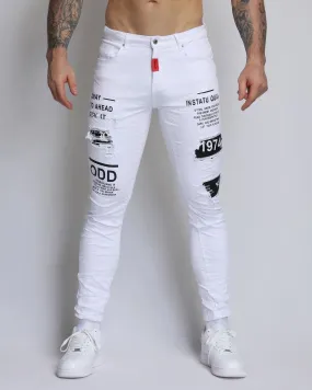 Ripped White Jeans with Lettes Numbers Patched-Mexico Local Delivery