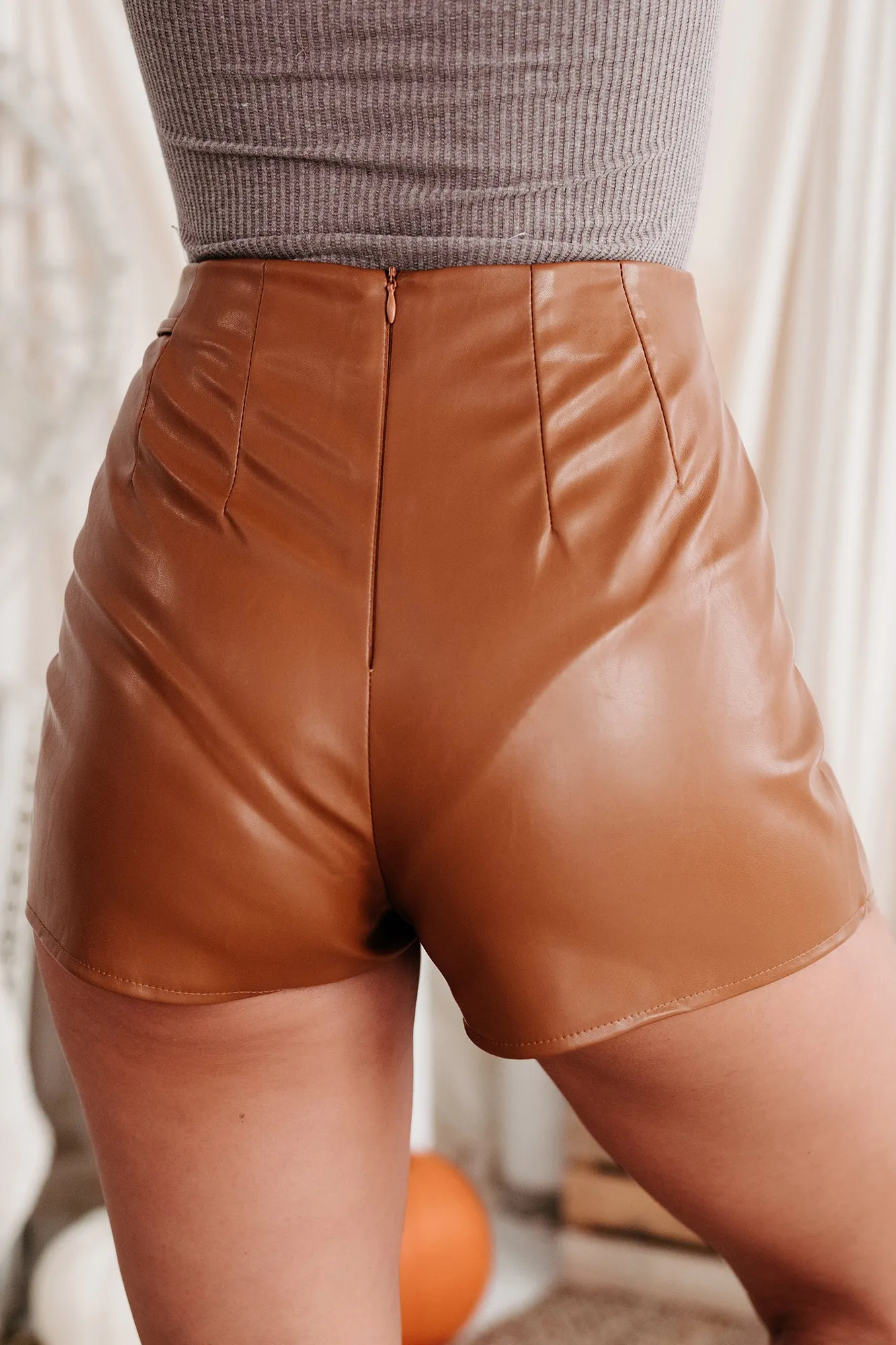 Steady Climb Faux Leather Skort (Camel)