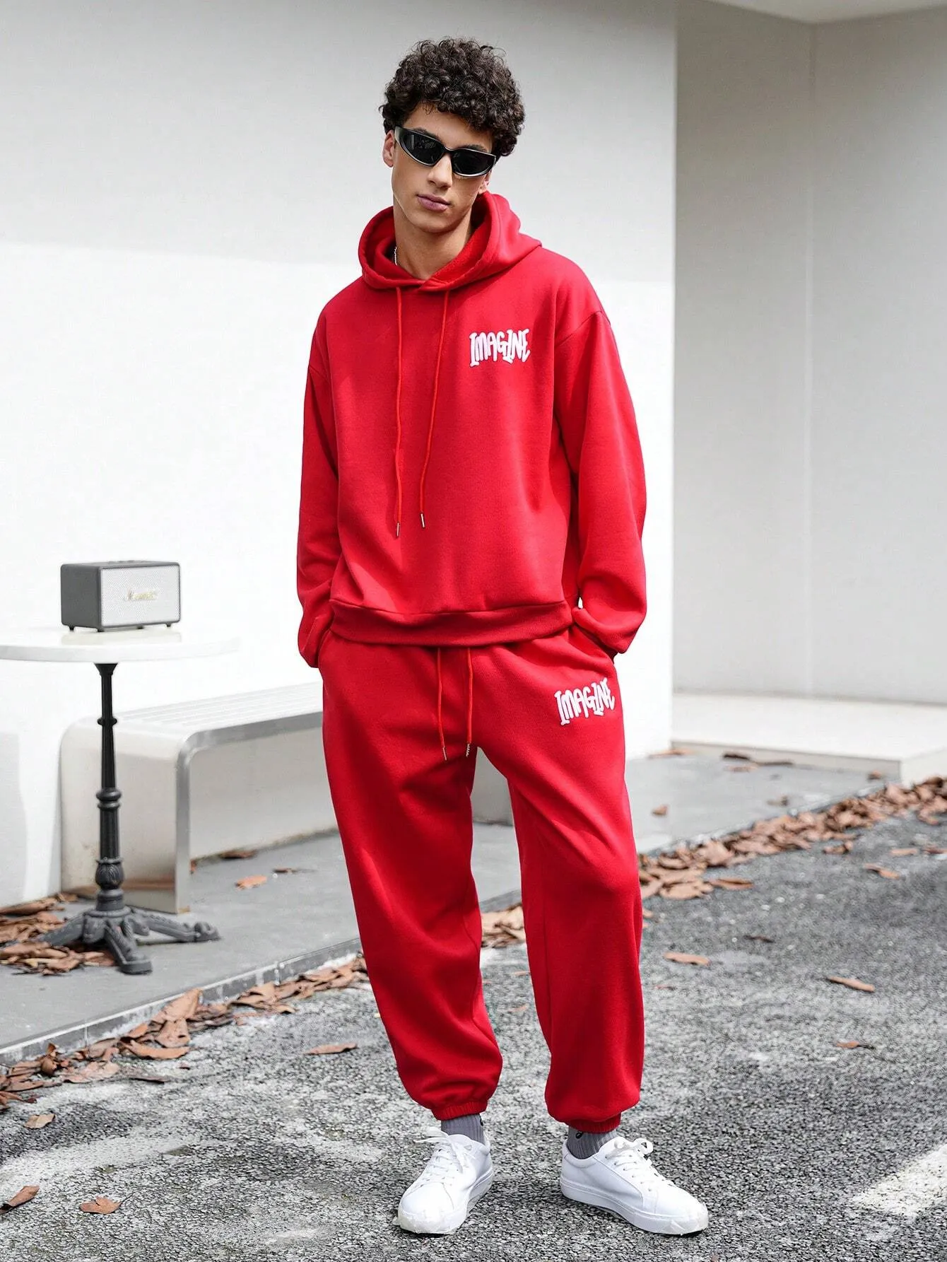 SXV Unisex 1pc Casual Letter Print Dropped Shoulder Loose Hooded Sweatshirt And 1pc Mid-Waist Drawstring Hem Sweatpants Set, Spring Autumn