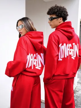 SXV Unisex 1pc Casual Letter Print Dropped Shoulder Loose Hooded Sweatshirt And 1pc Mid-Waist Drawstring Hem Sweatpants Set, Spring Autumn
