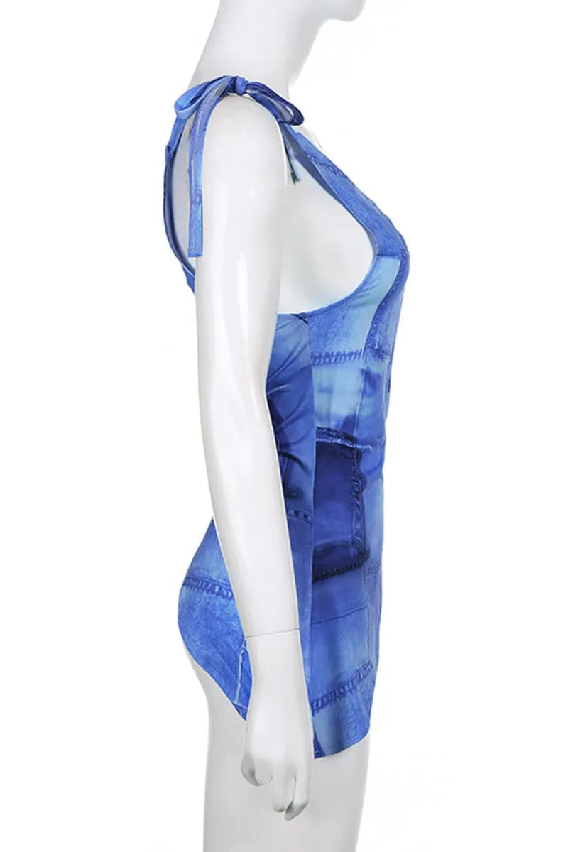 TB867 Tie Dye Denim One Shoulder Top