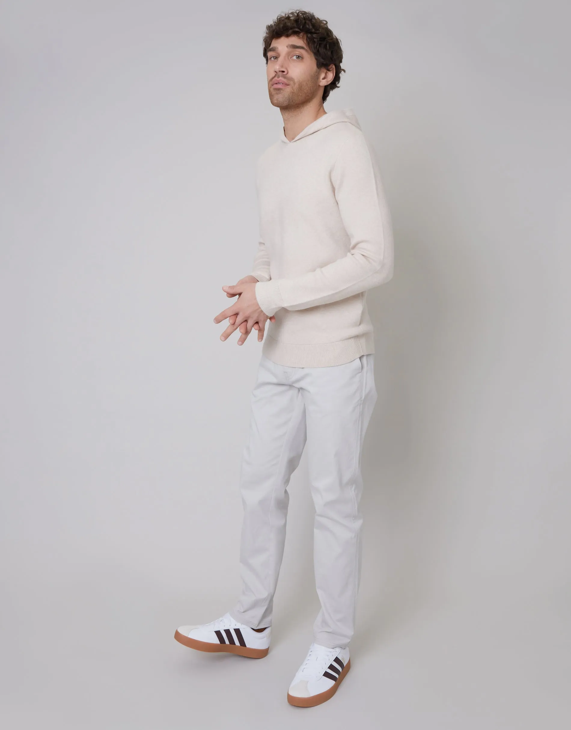 Threadbare Luxe Men's Ecru Knitted Pullover Hoodie