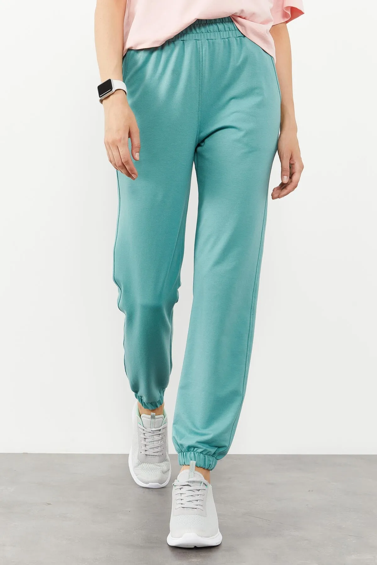 TMY Mint Green High Waist Comfort Fit Elastic Cuff Women's Sweatpants with Pockets - 94583 - Sint-Truiden