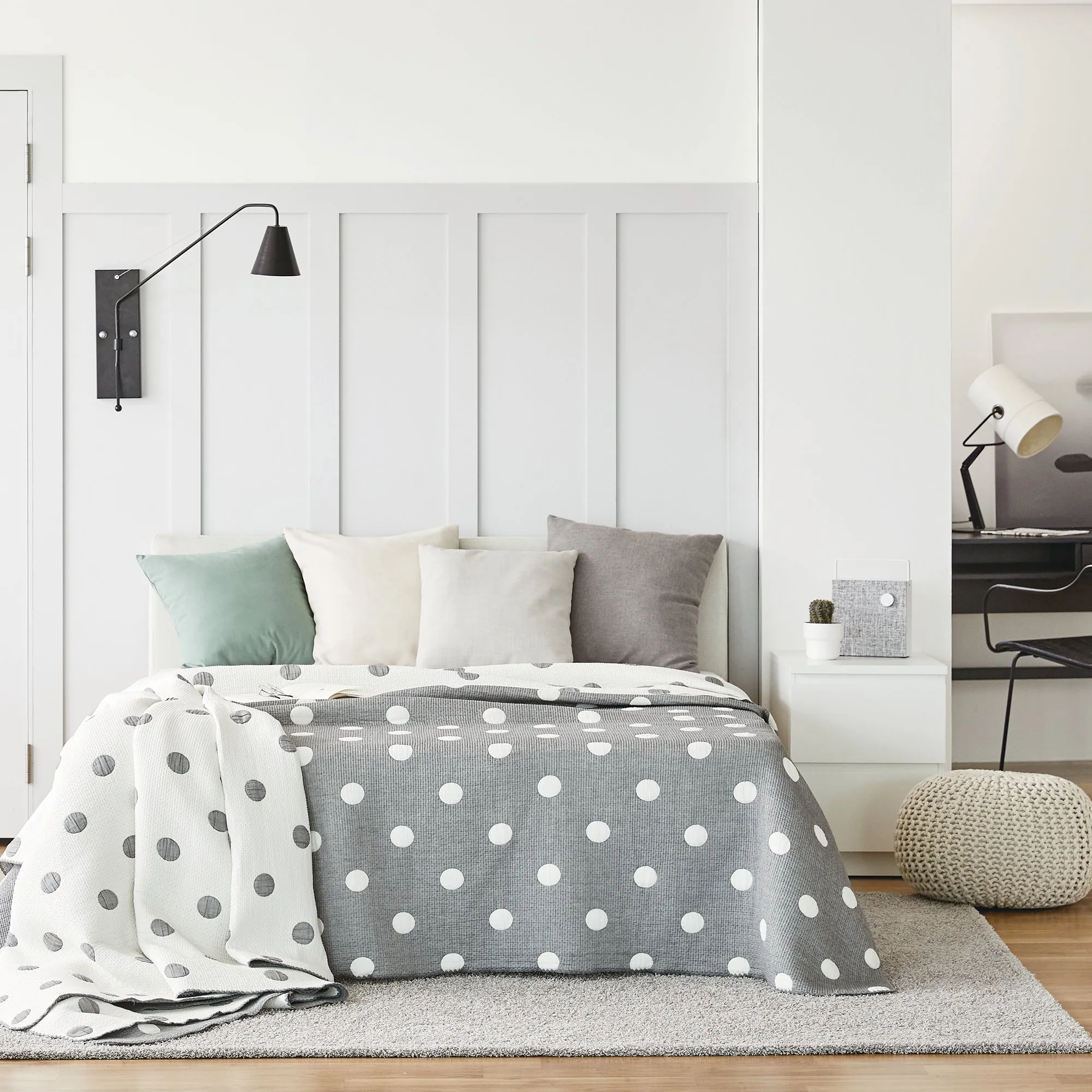 Triple Layer Modal Blanket in Grey & Polka Dot
