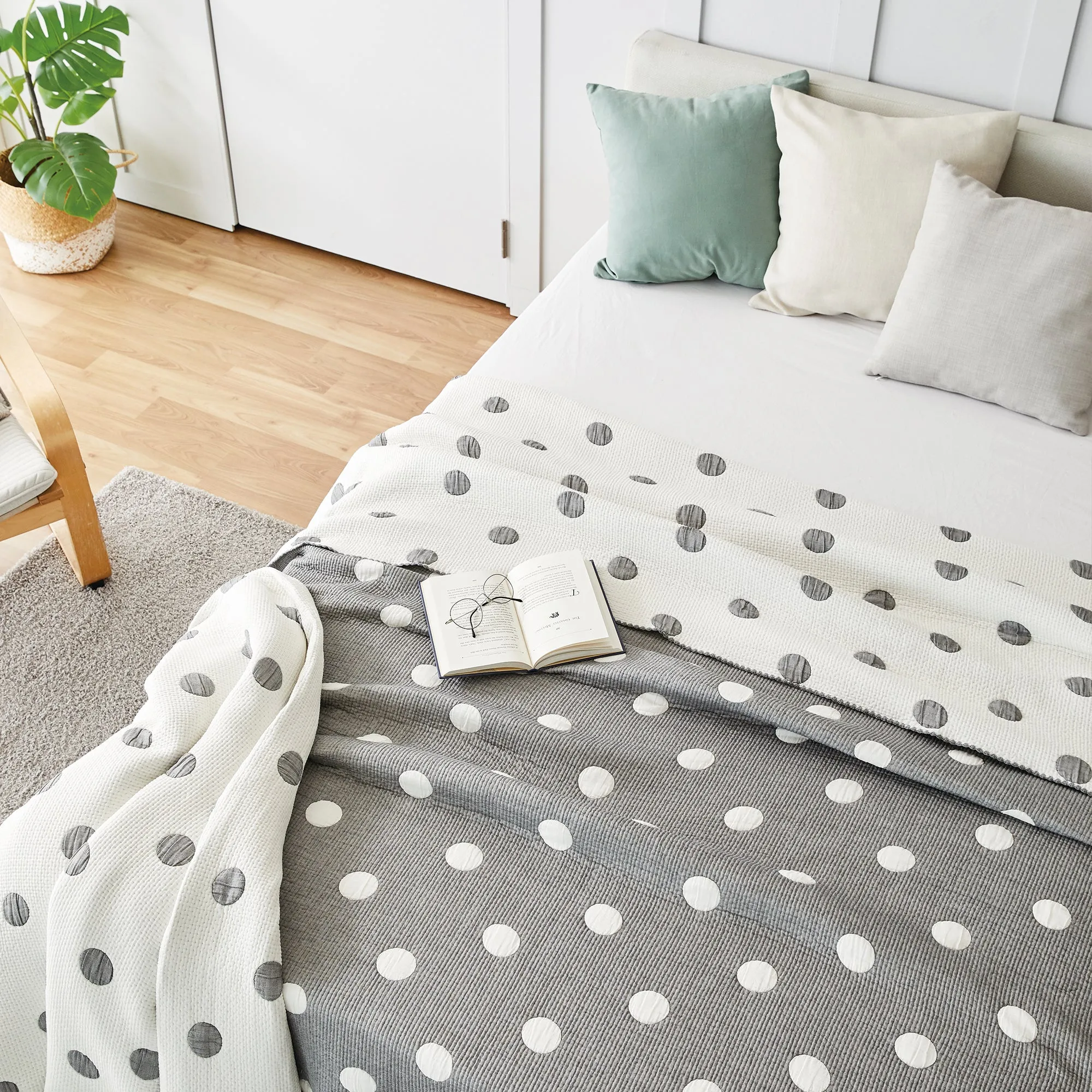 Triple Layer Modal Blanket in Grey & Polka Dot