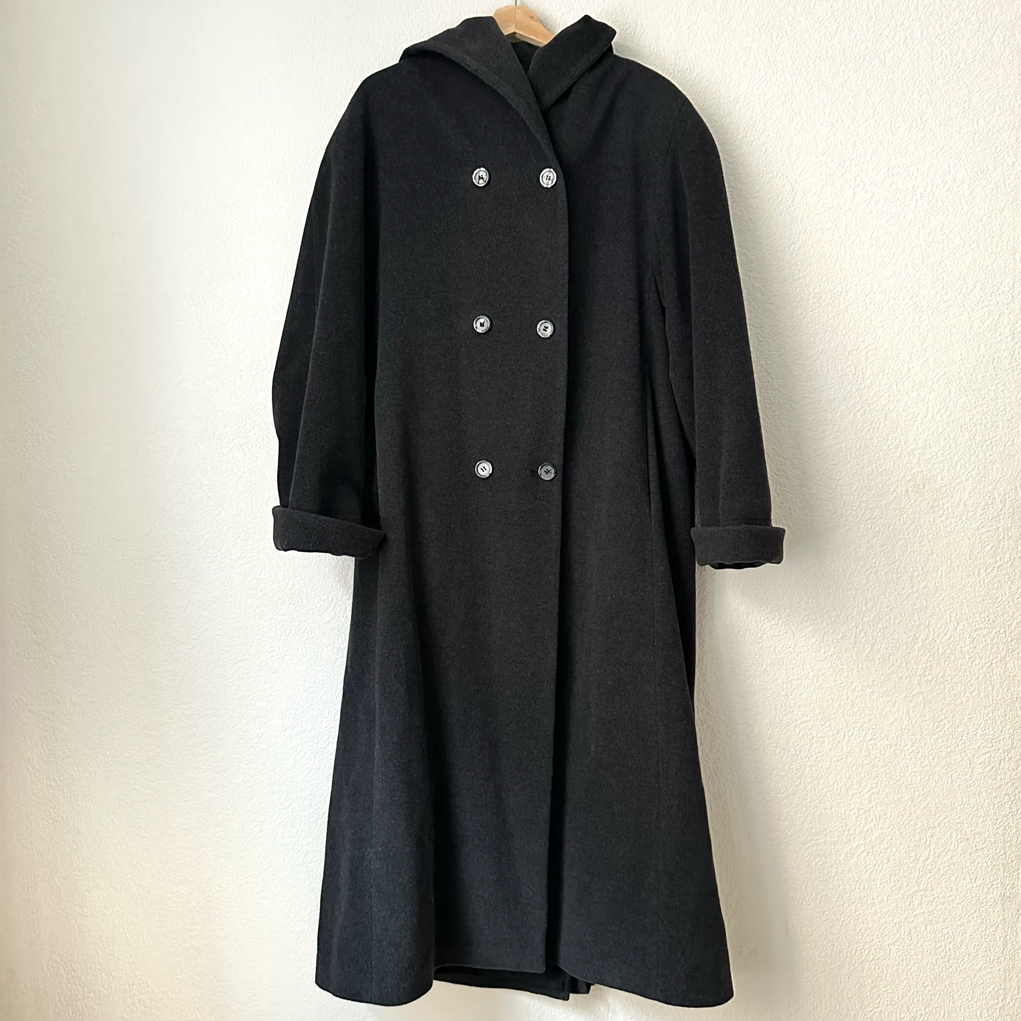 Vintage Gray Hooded Maxi Coat - size M-L