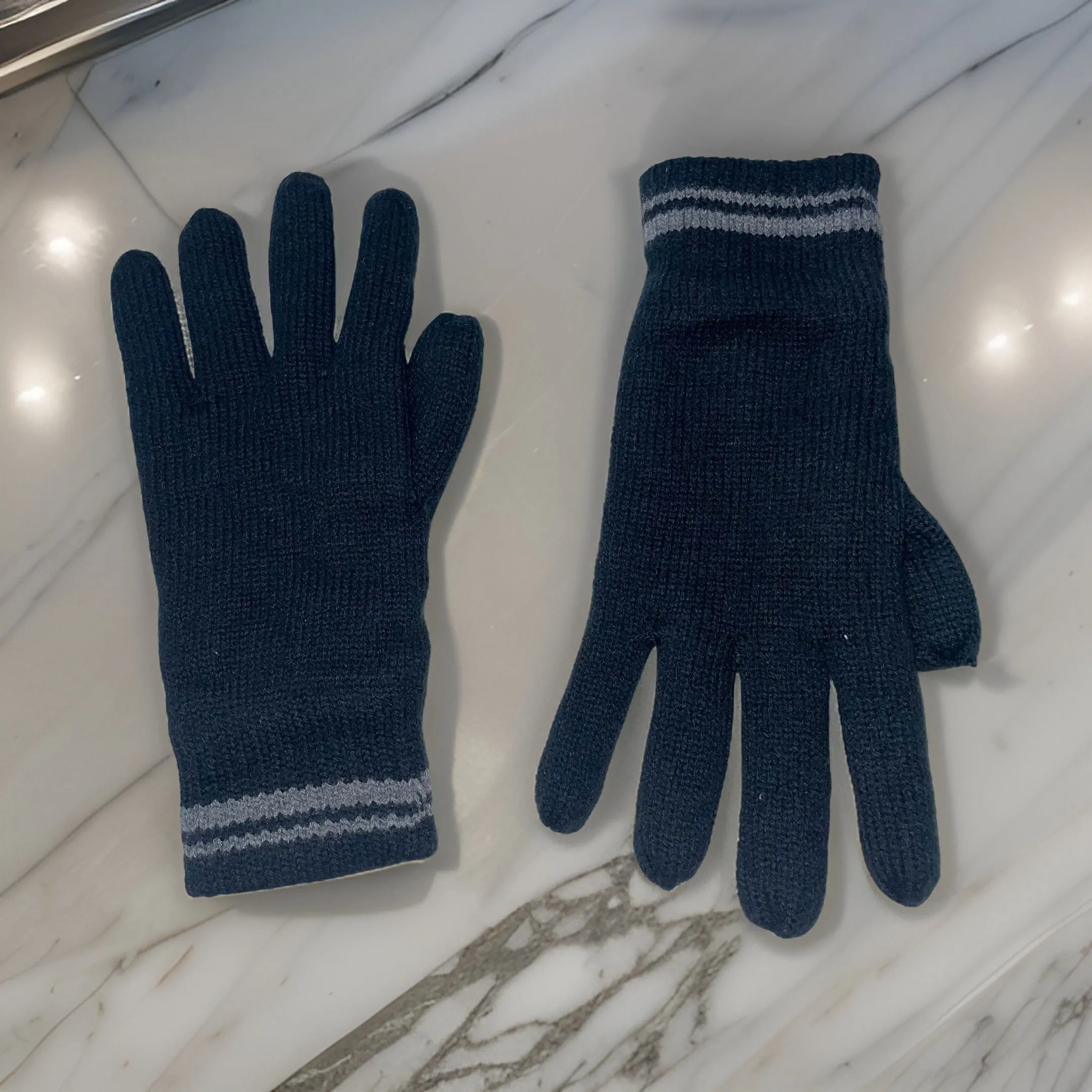 Vintage Peacock hand knitted navy blue glove