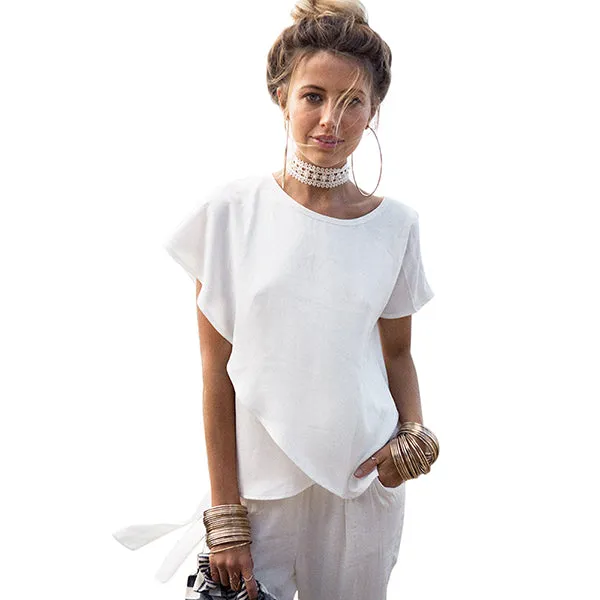 White Chiffon Short Sleeve Blouse