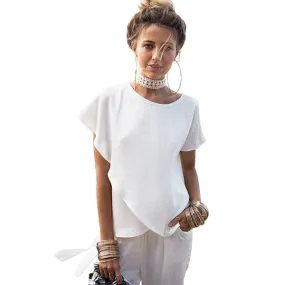 White Chiffon Short Sleeve Blouse