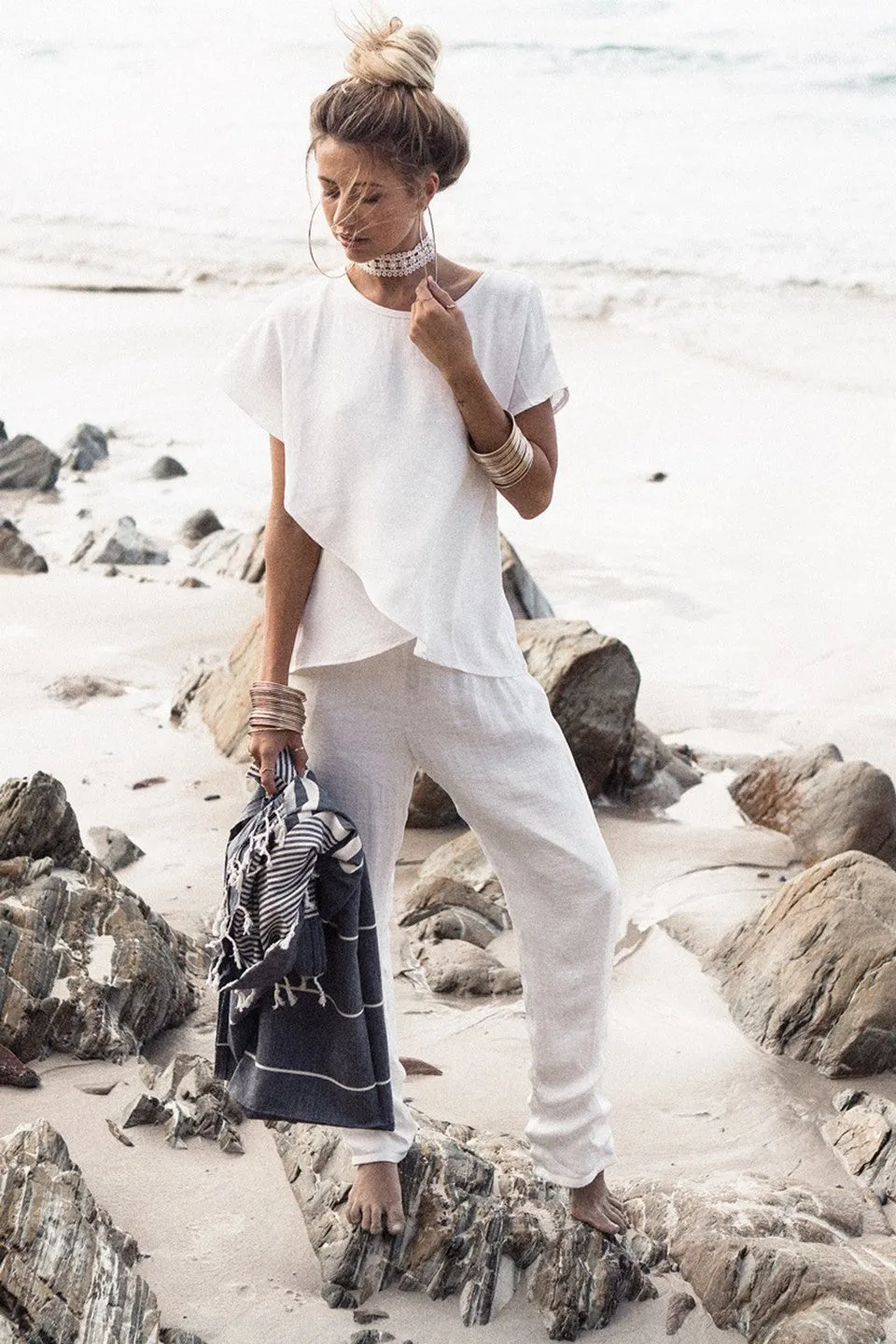 White Chiffon Short Sleeve Blouse