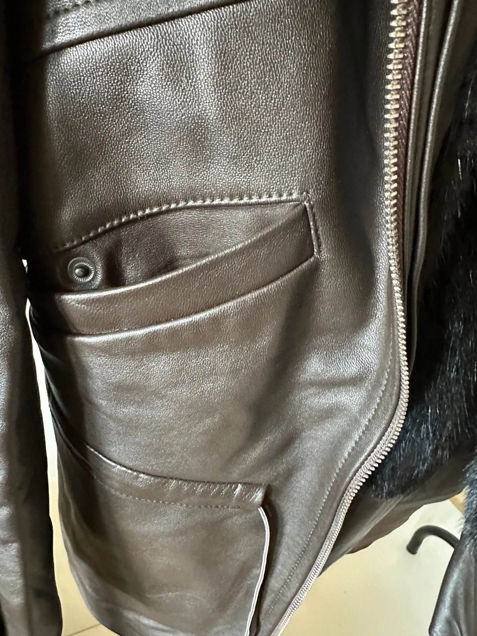 Women Brown Leather Jacket Lining Vest Mink Fur 3 in 1