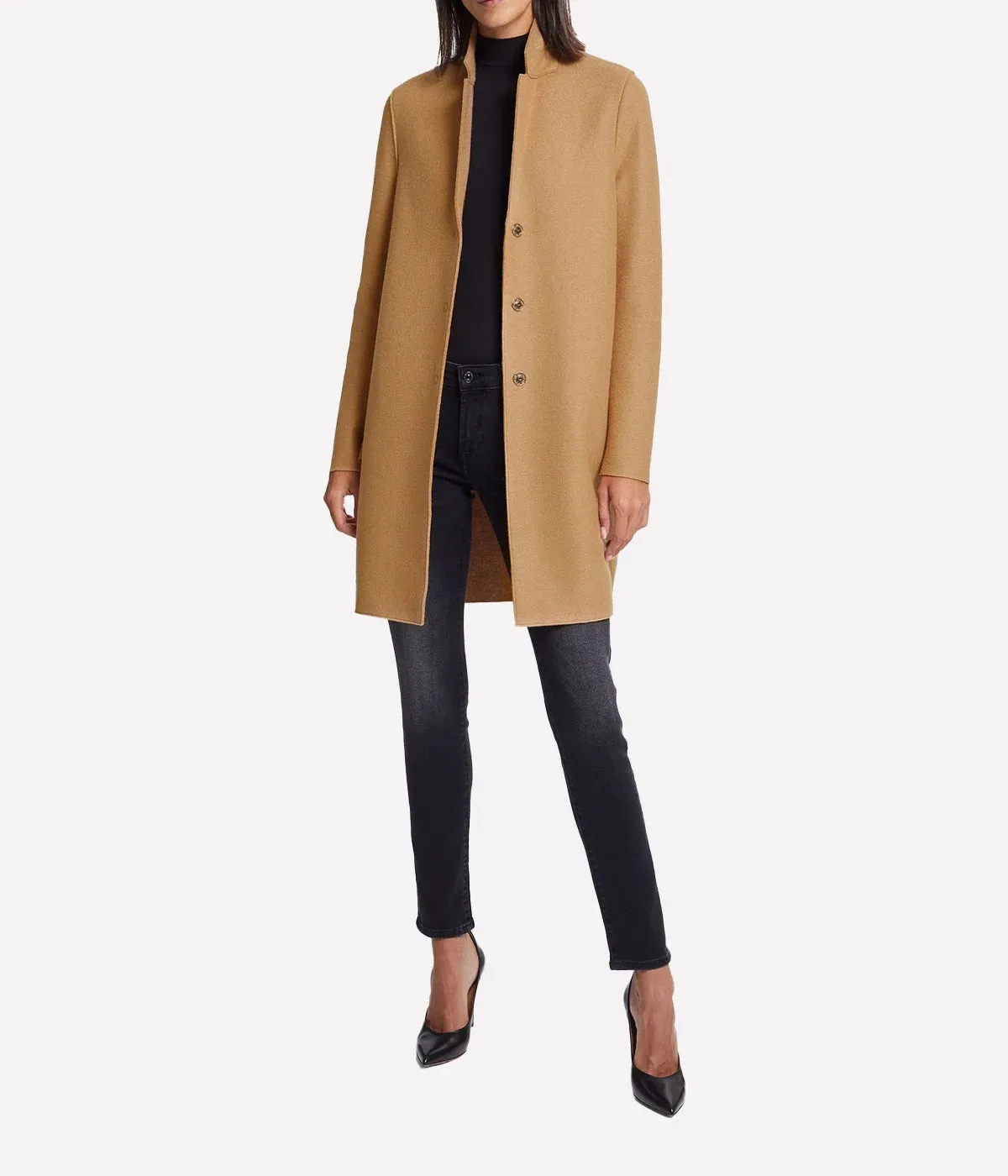 Women Cocoon Coat in Tan