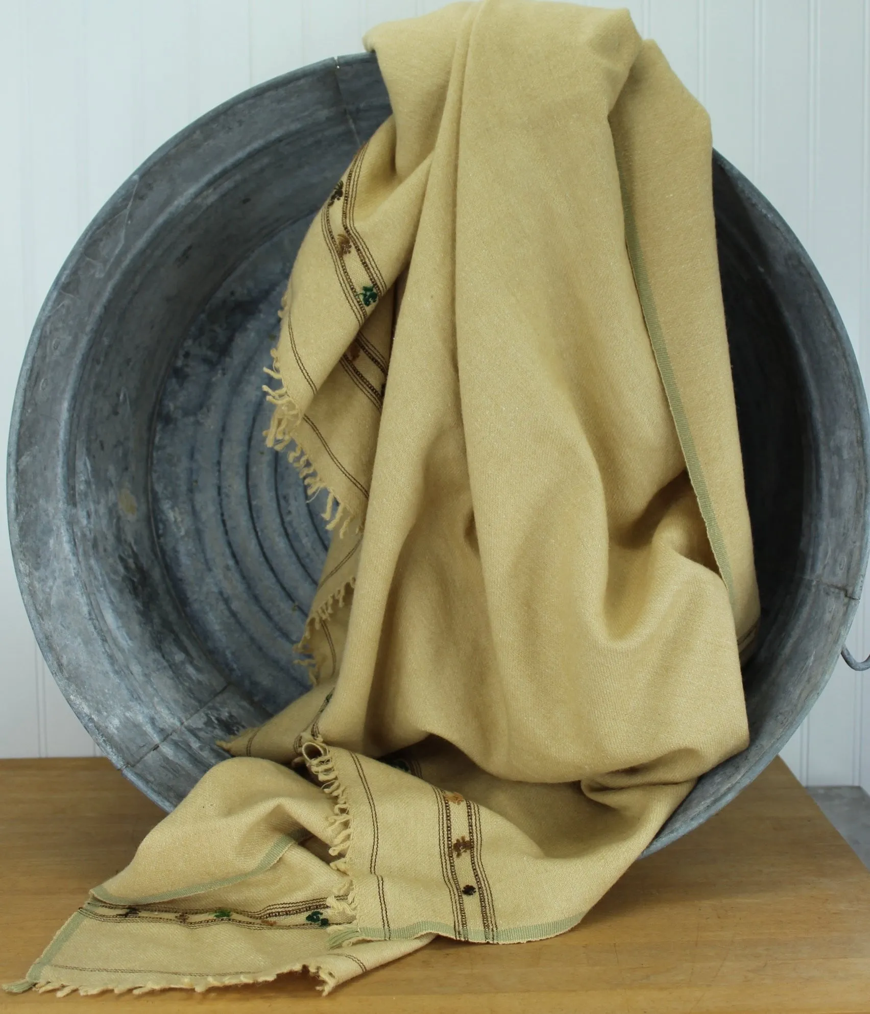 Wool Lightweight Flannel Blanket Hand Embroidered Décor or Wearable Wrap