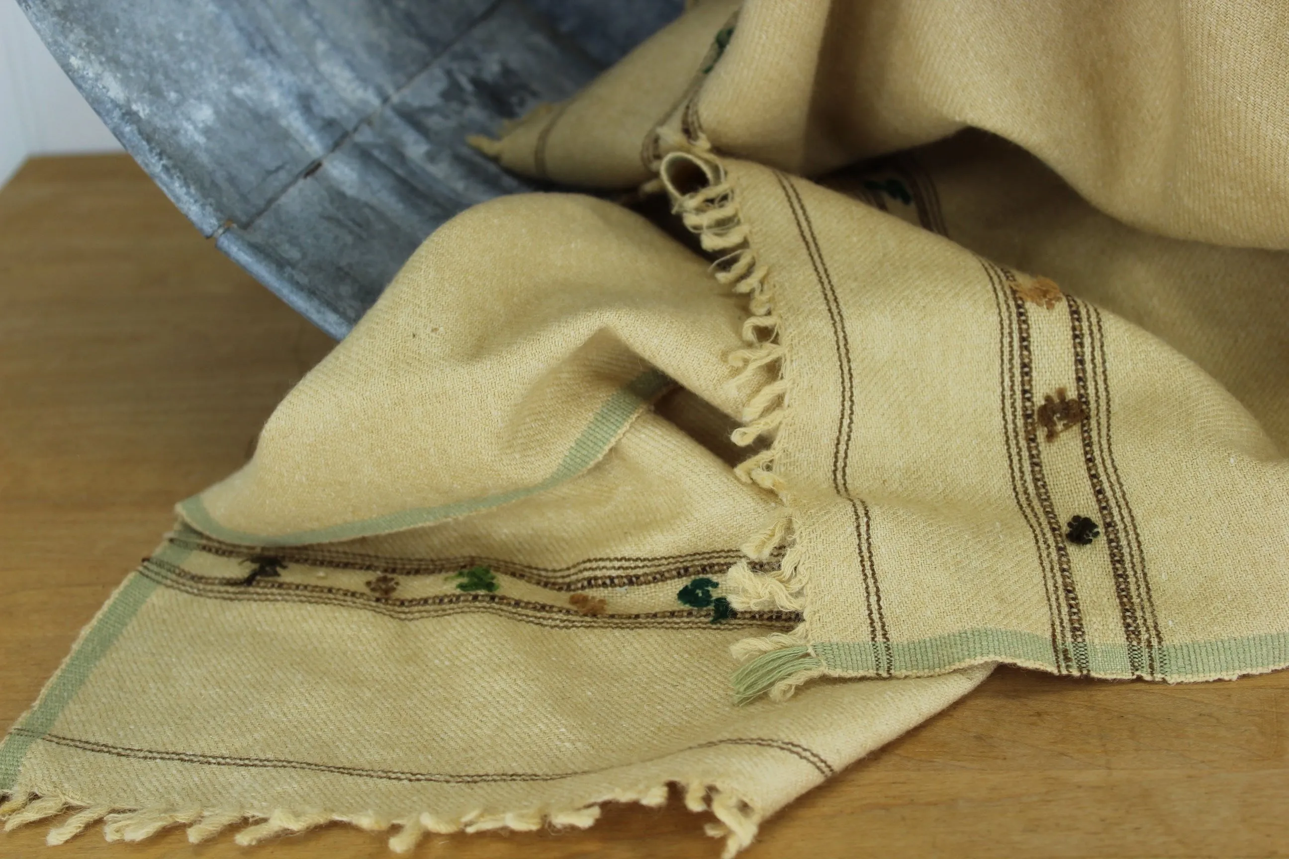 Wool Lightweight Flannel Blanket Hand Embroidered Décor or Wearable Wrap