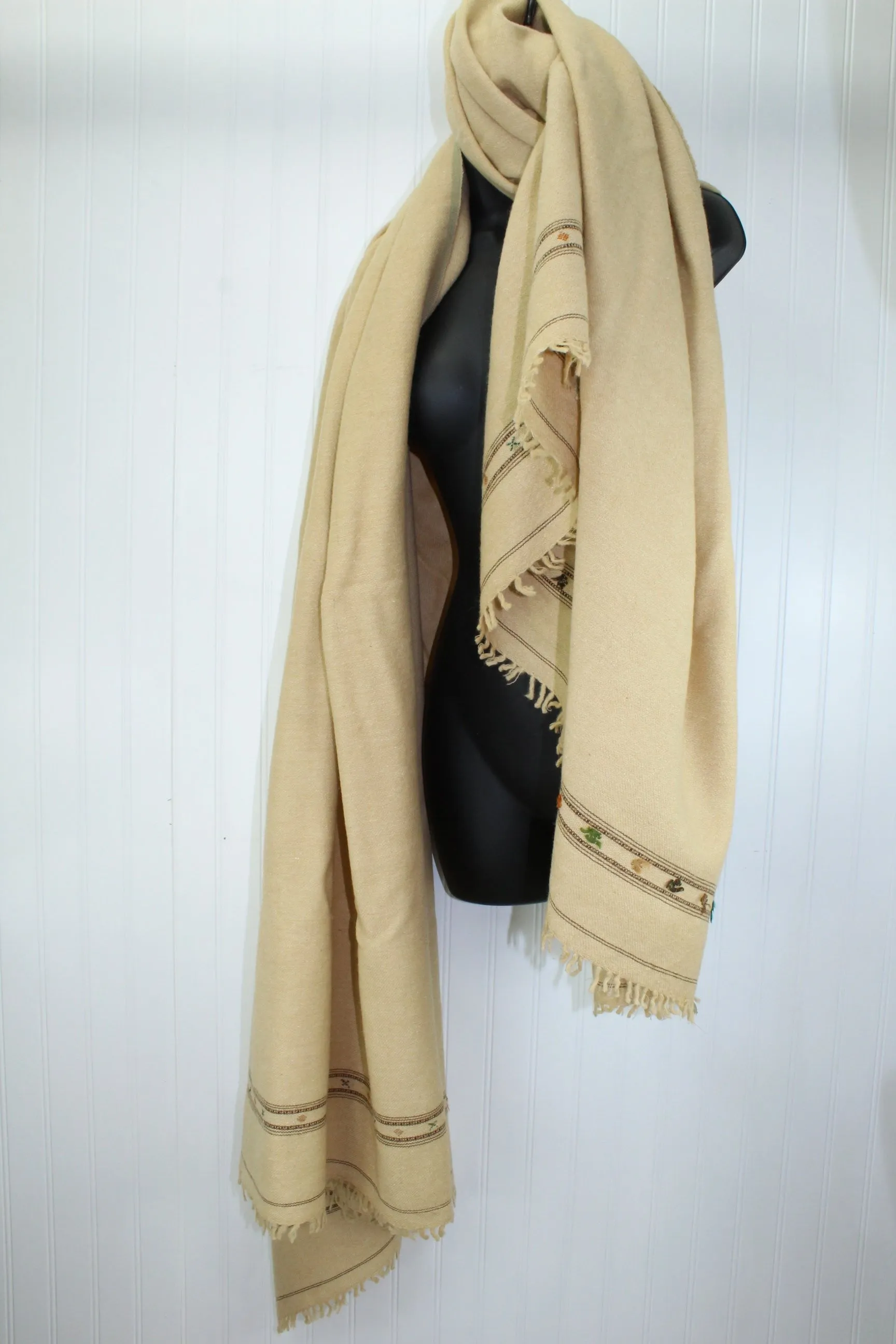Wool Lightweight Flannel Blanket Hand Embroidered Décor or Wearable Wrap